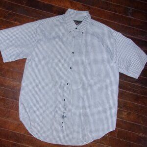 size medium men shirt casual dress short sleeved blue plaid button up down